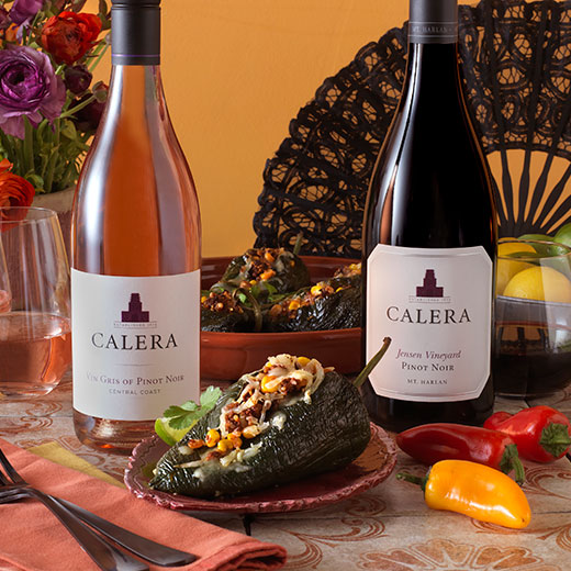 Stuffed Poblano Peppers paired with Calera wines
