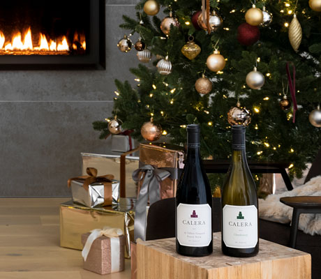 Calera Wines in front of a tree and fire place