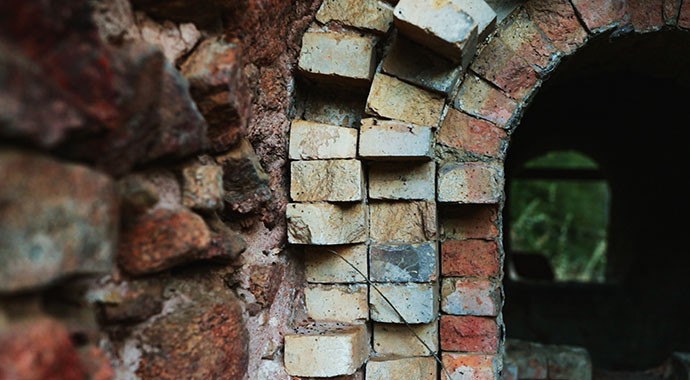 A close-up view of the limekiln at Calera