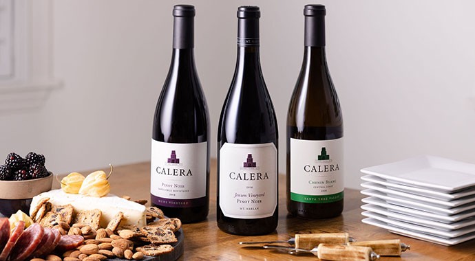 Calera wines on table with cheese plate