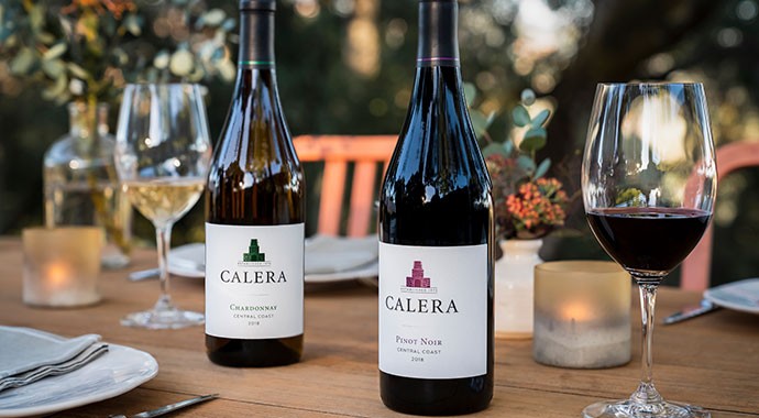 Calera wine bottles on outdoor table