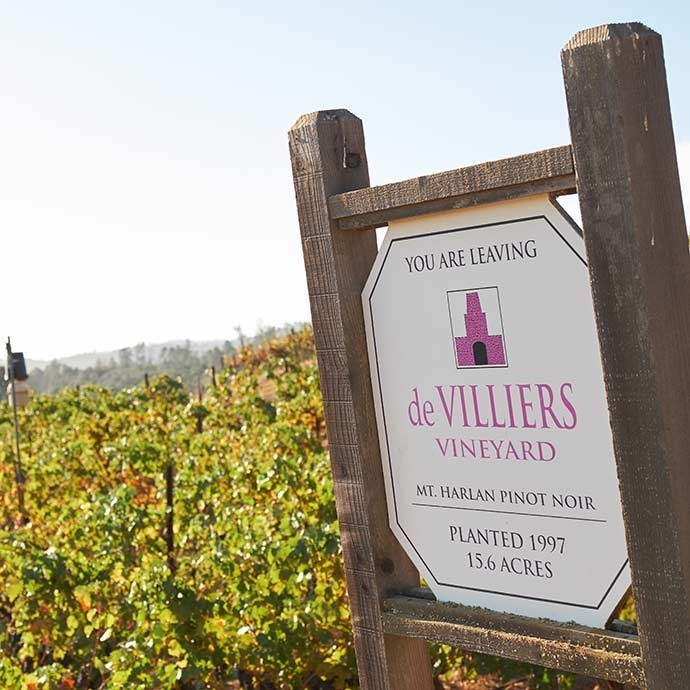 Vineyard sign marking de Villiers vine acerage