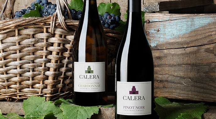 Calera Central Coast Wines with grapes in basket